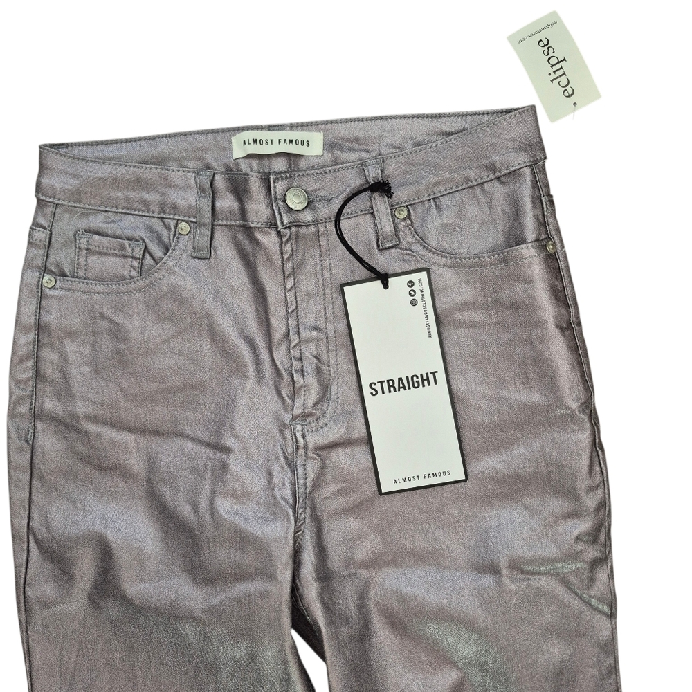 NWT Eclipse Almost Famous Metallic Silver Womens Pants Size 5